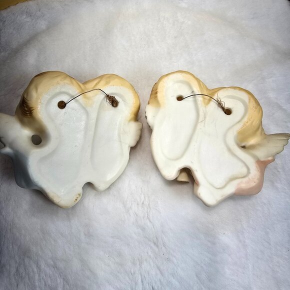 Set of 2 Vintage Sanmyro Double Angels Cherubs Japan Hand Painted Porcelain - Picture 5 of 9